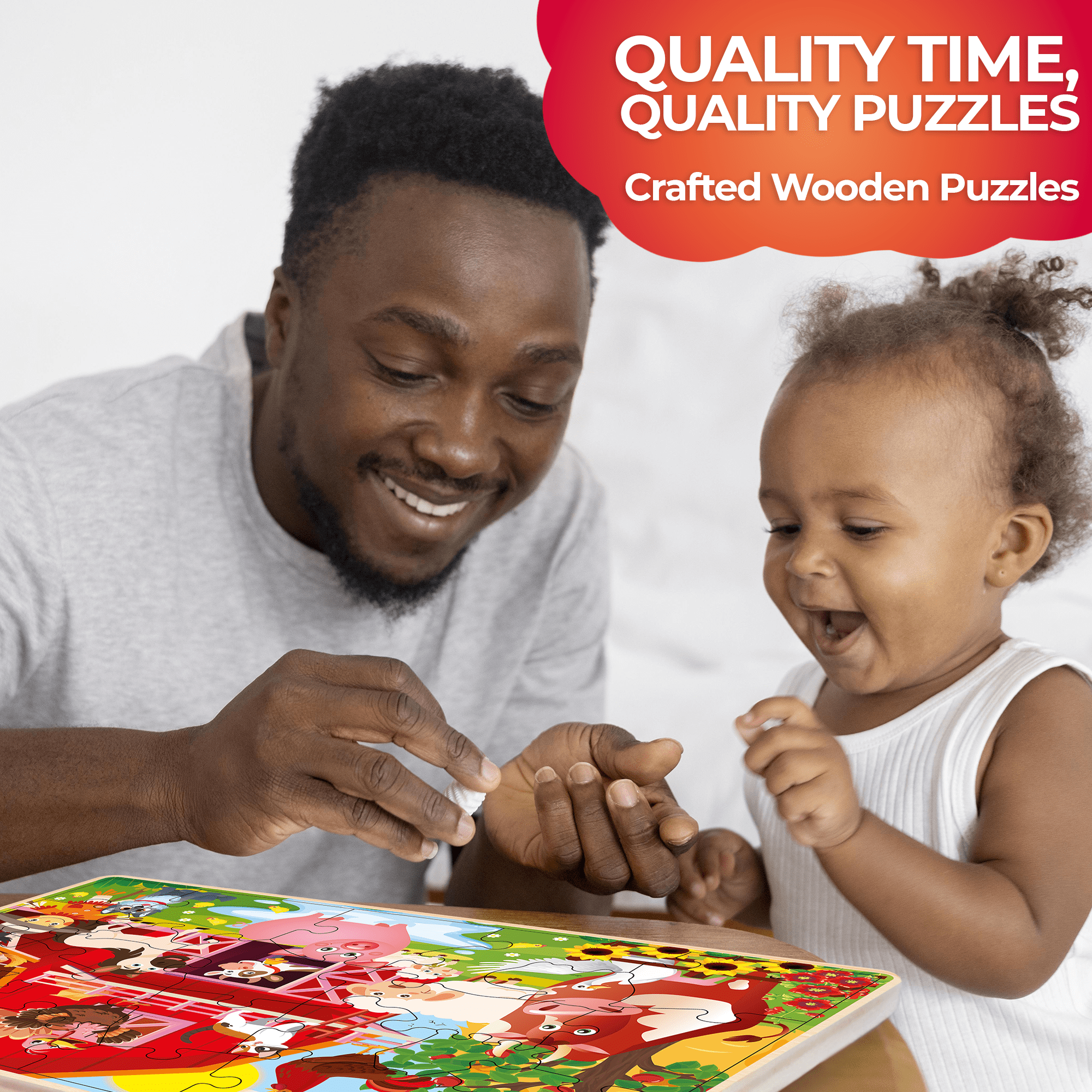 QUOKKA 4 Set Wooden Puzzles for Toddlers | Africa, Ocean & Farm Animals