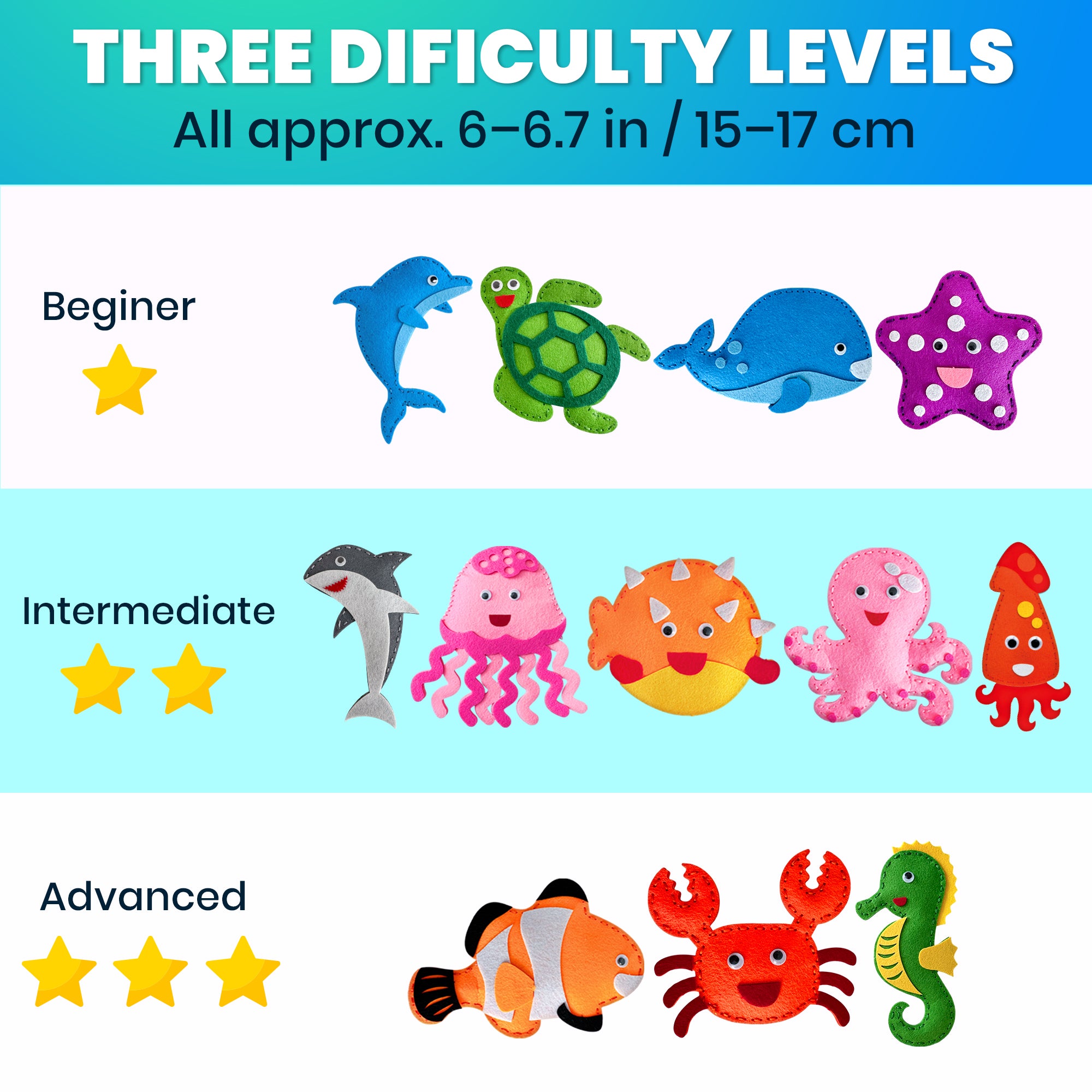 Craft Kits for Kids - 12 Sea Animals Sewing Kit Basic