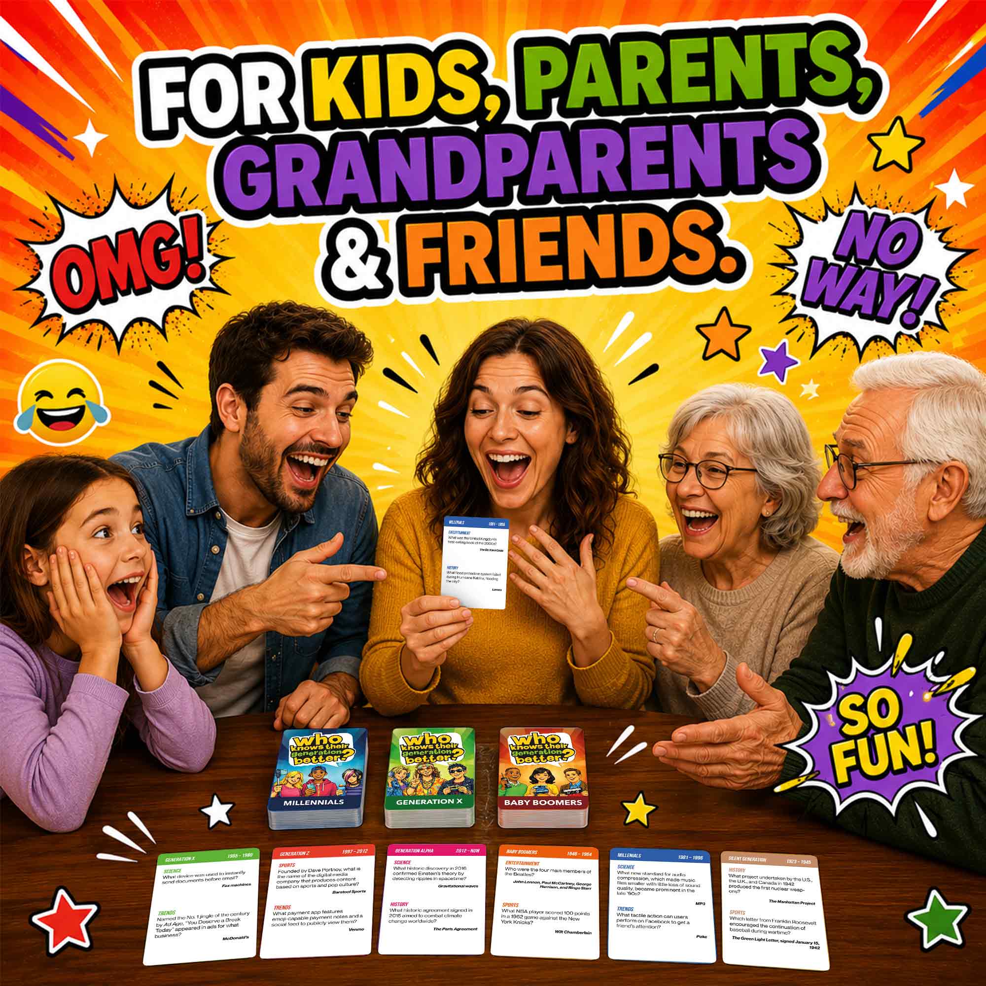 Trivia Card Game  Who Knows Generations Better? for Family