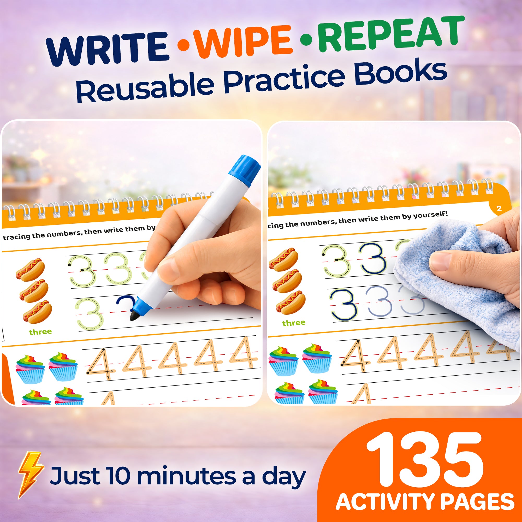 5 Set Tracing Books for Kids - Writing Practice Kit with Markers