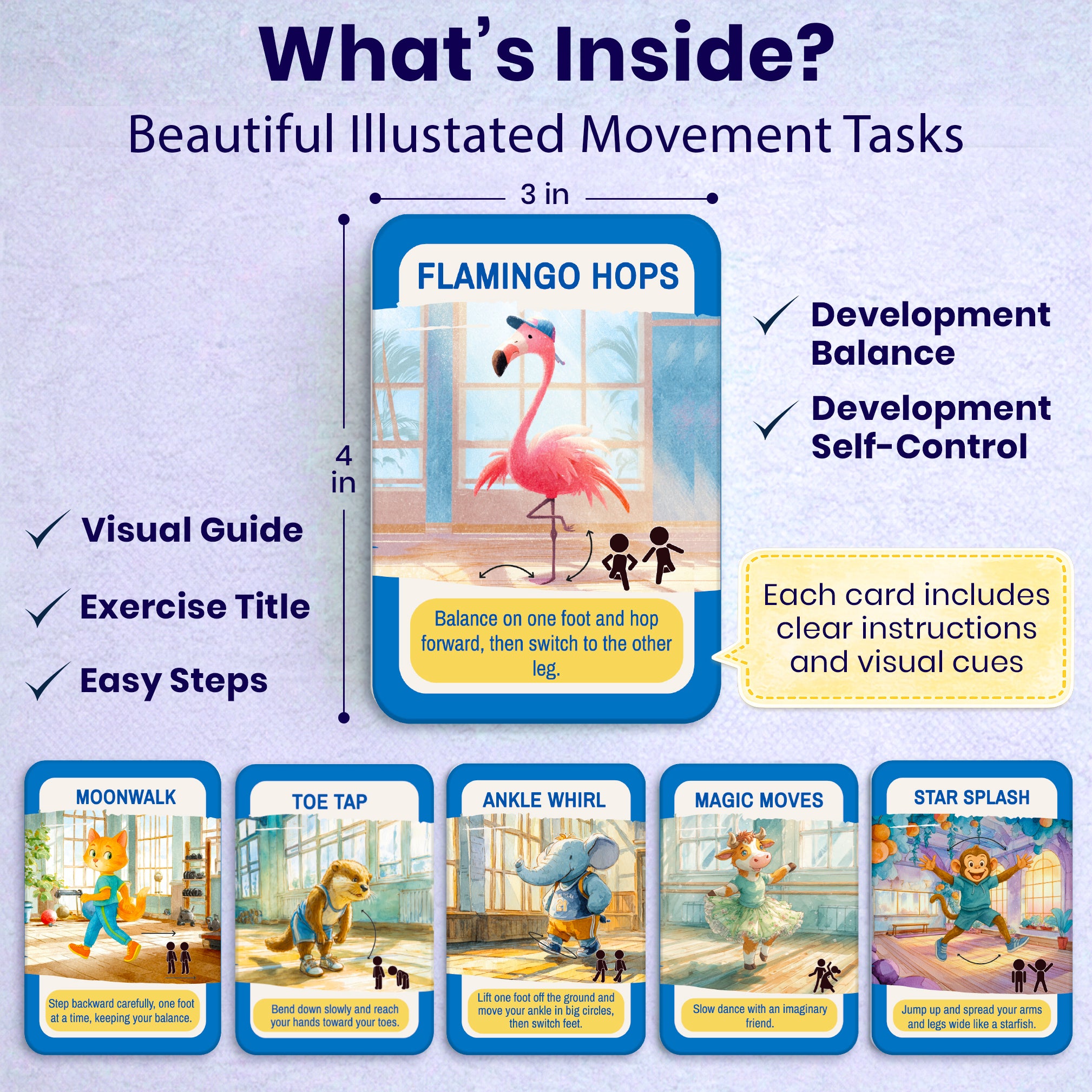 Active Movement Game for Kids  – 50 Animal-Themed Exercise Cards
