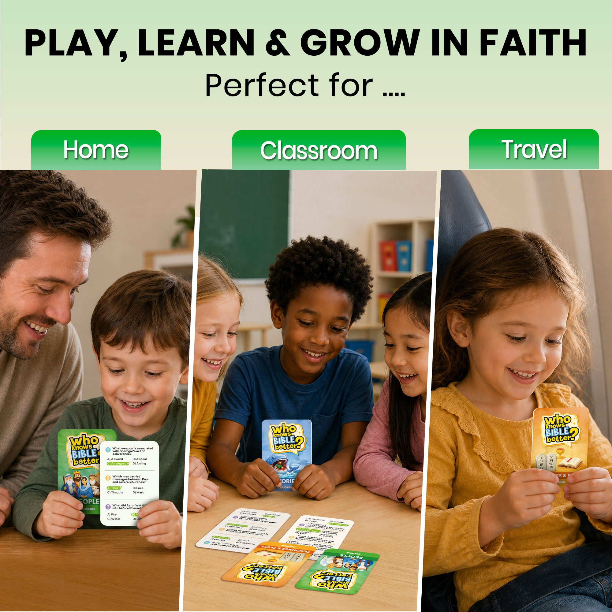 Trivia Card Game - Who Knows Bible Better? 3 Set for Family