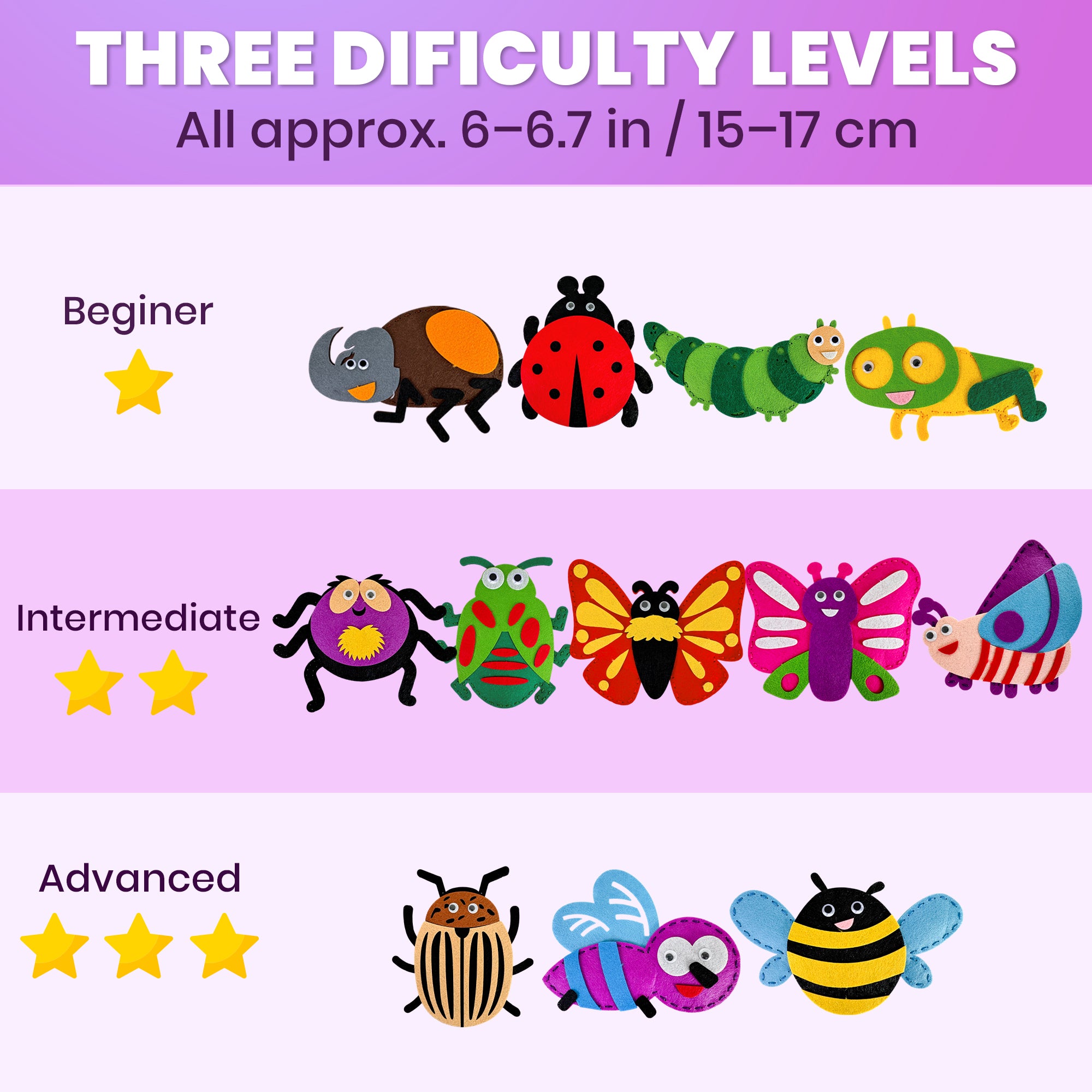 Craft Kits for Kids - 12 Bugs & Insects Sewing Kit Basic