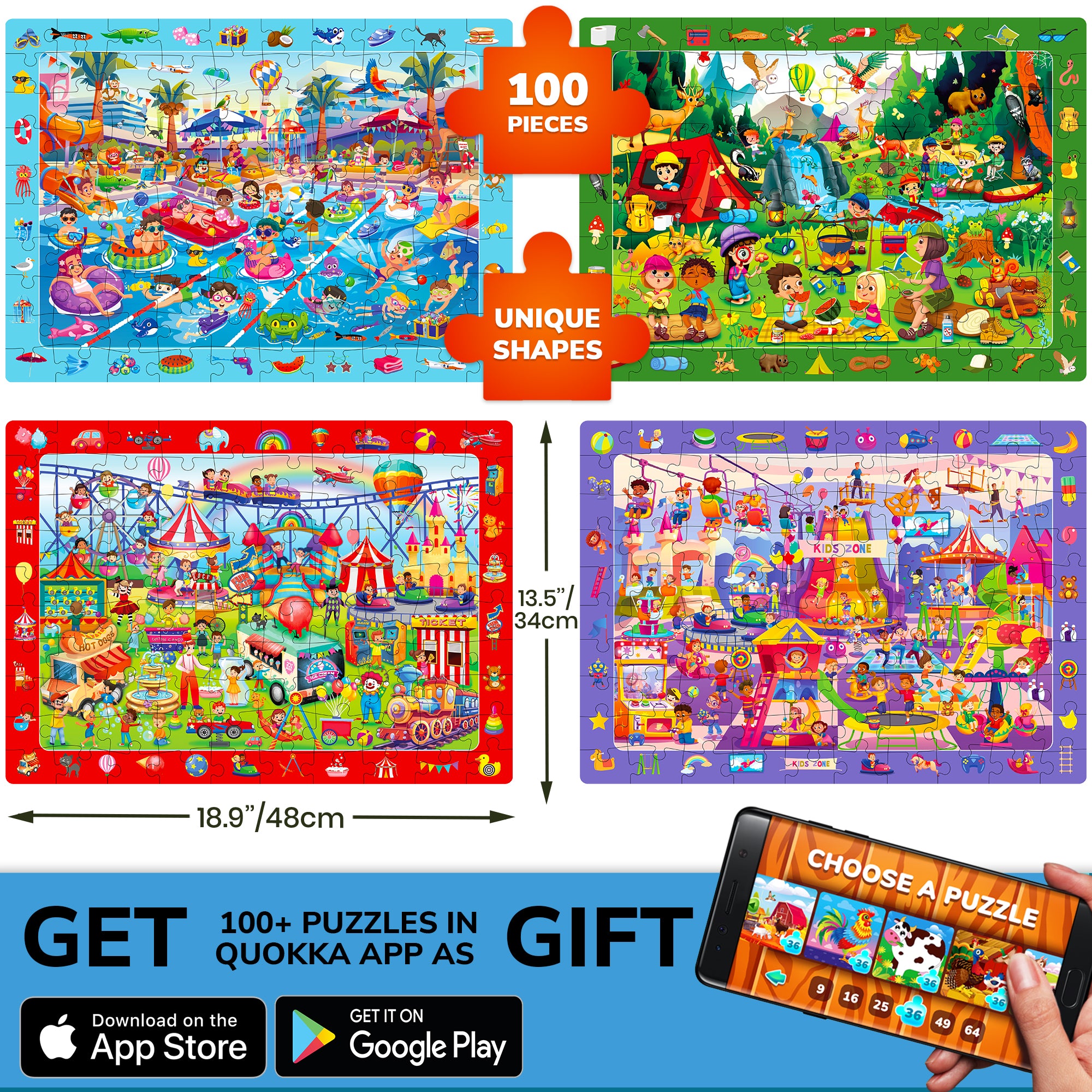 QUOKKA 100 Piece Search & Find Puzzles for Kids with Kids Center