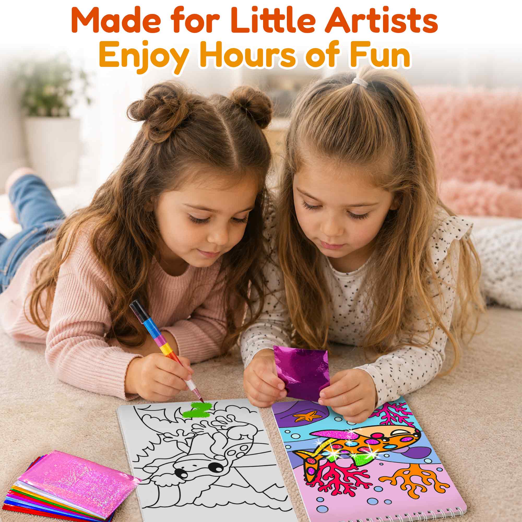 Foil Art Crafts Activity Book with Coloring Pages for Kids Jungle & Ocean