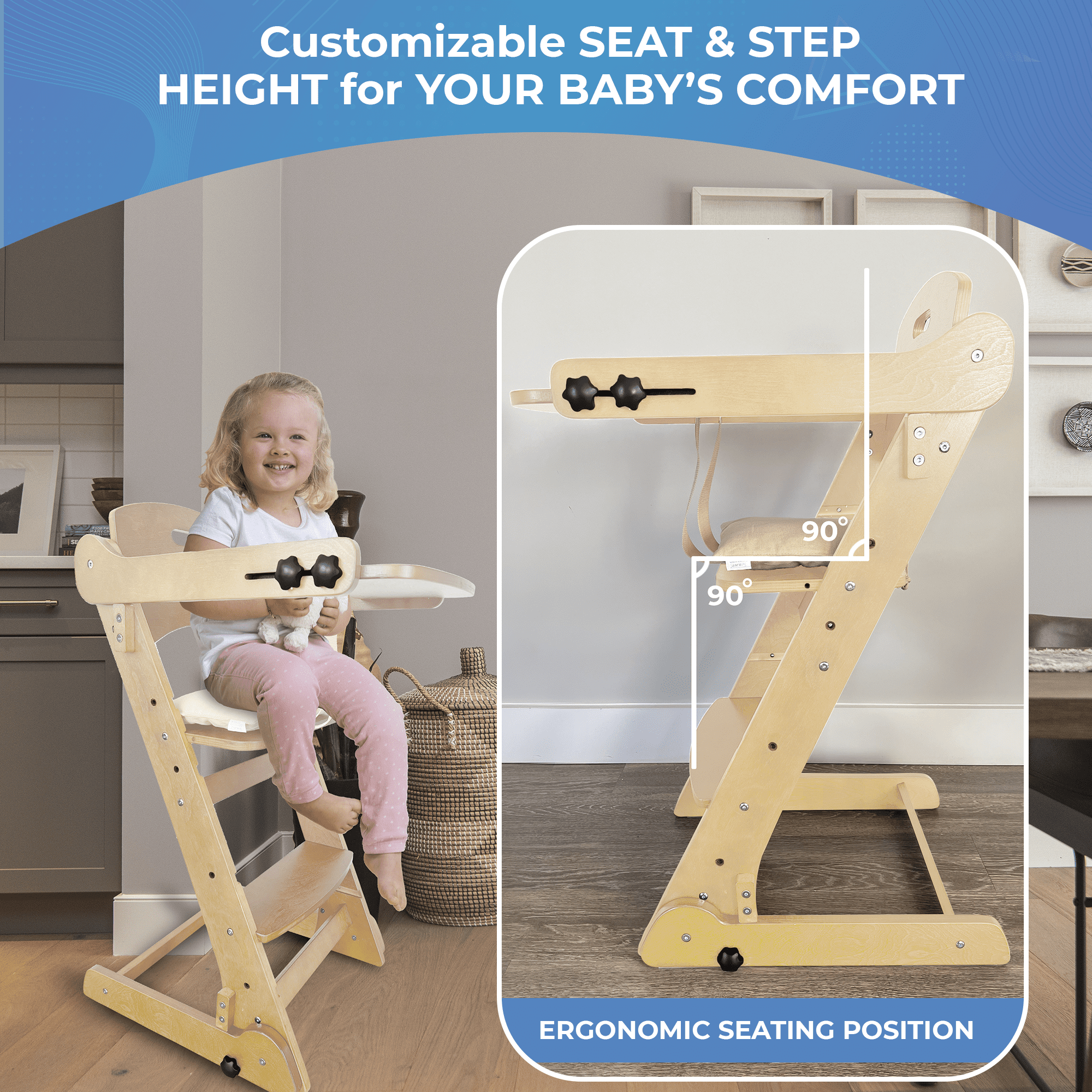 Tripp Trapp High Chair Beige Wooden Convertible Chair for Eating