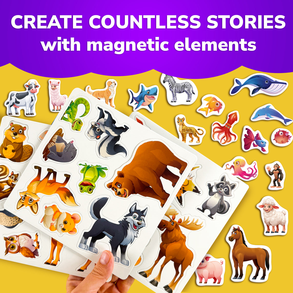 4 Set Travel Magnetic Book 80+Pcs for Kids with Animals