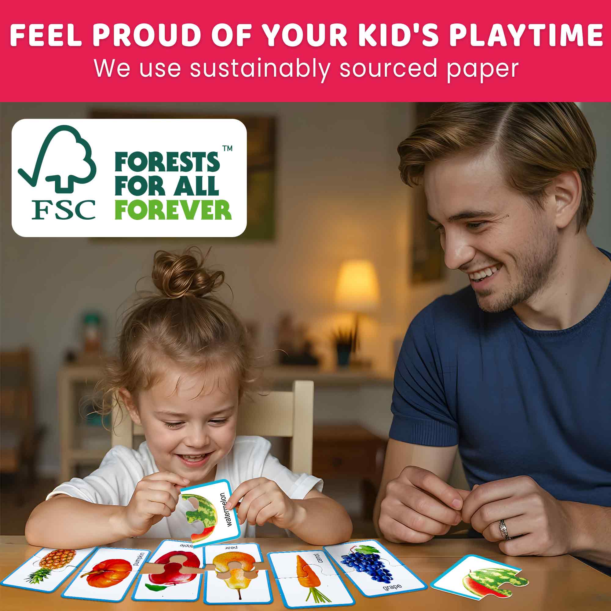 Matching Puzzle for Toddlers - 16 Realistic Pairs Fruits Veggies