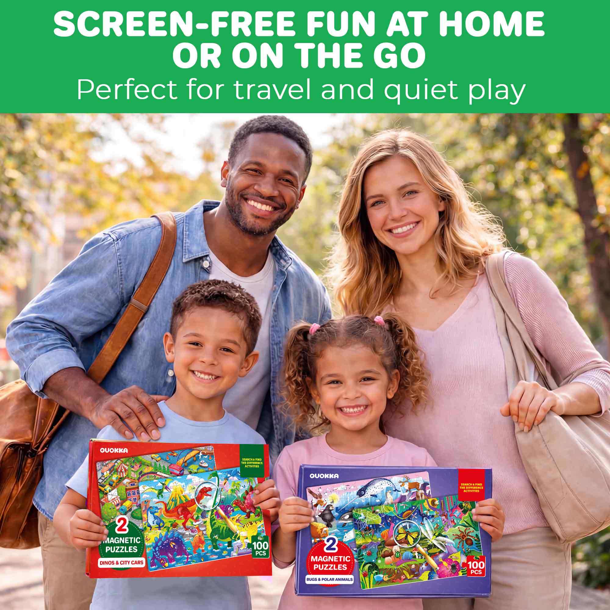 Magnetic Puzzle 2x100 Pcs Puzzles for Kids - City Cars & Dinos