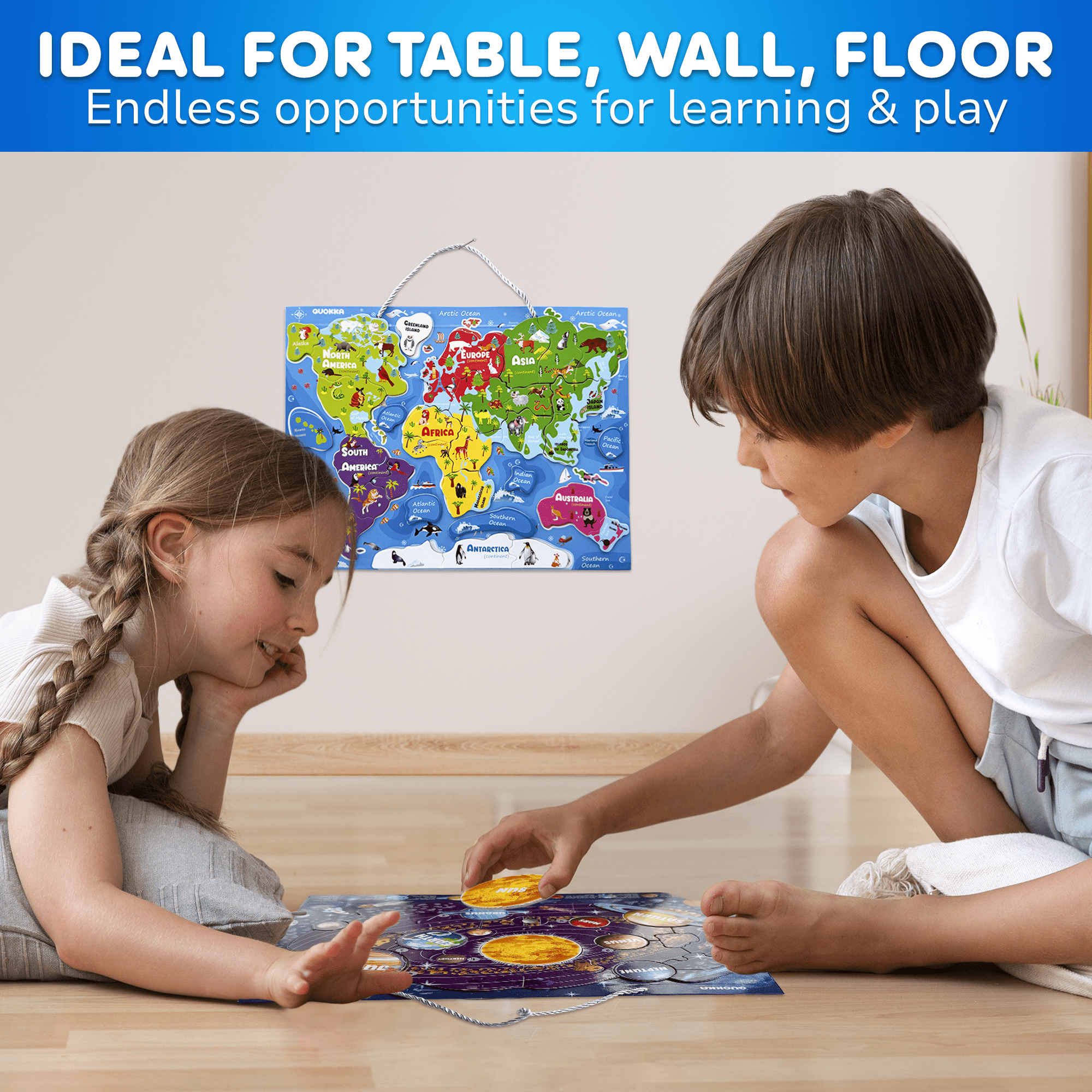 Puzzles for Kids World Map, USA, Space