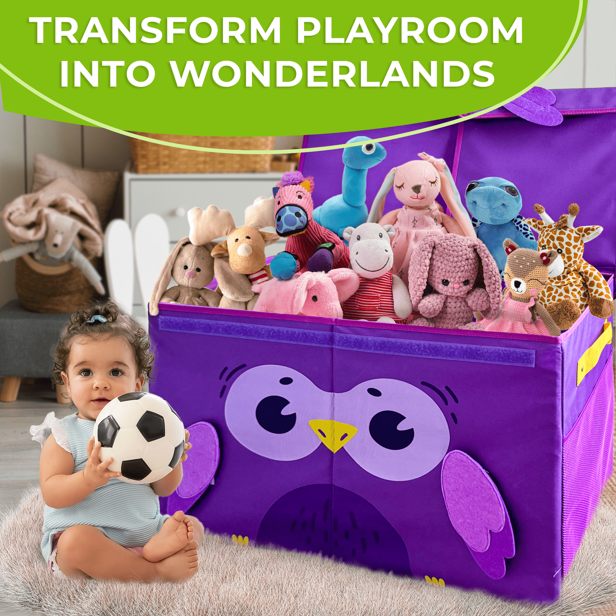 QUOKKA Owl Toy Storage Box | Toy Chest Organizer for Kids