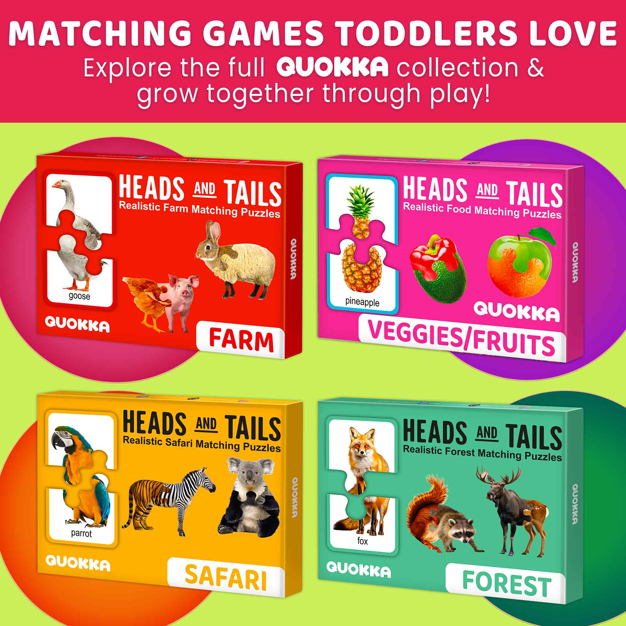 QUOKKA Matching Puzzle for Toddlers - 16 Realistic Pairs Fruits