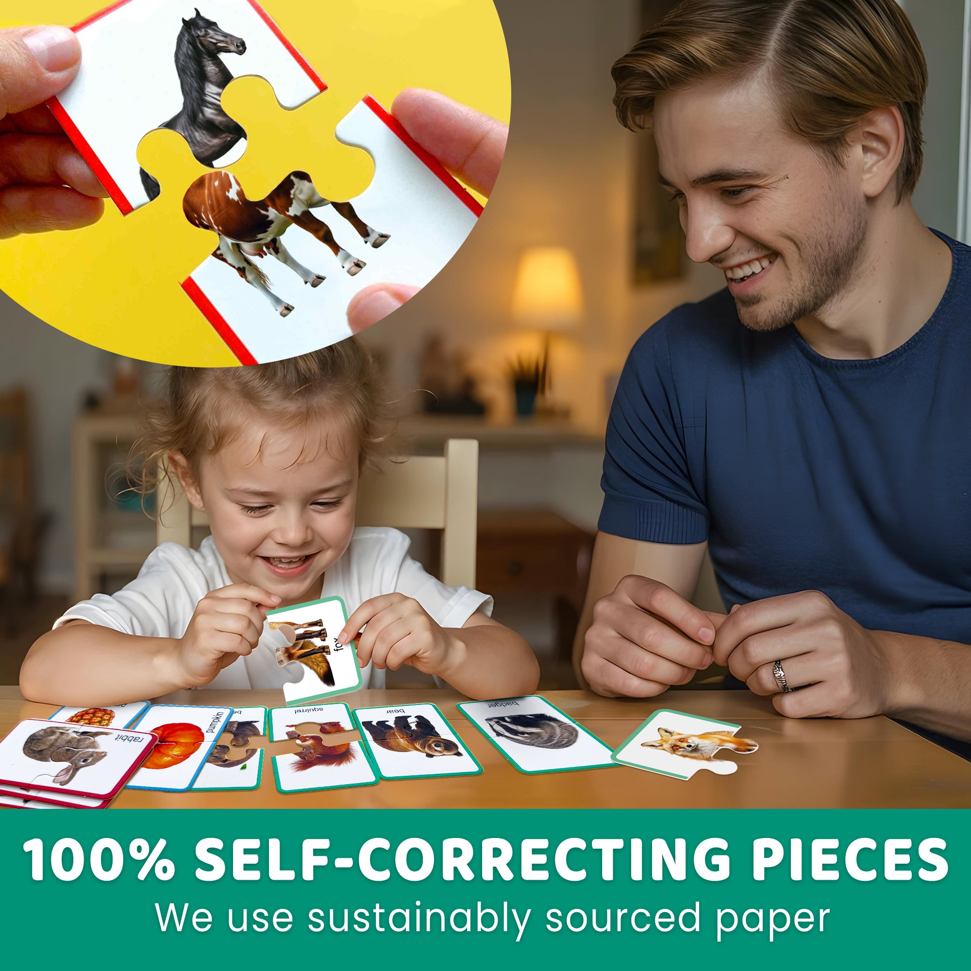 4 Set Realistic Matching Puzzle for Toddlers - Animals, Veggies & Fruits