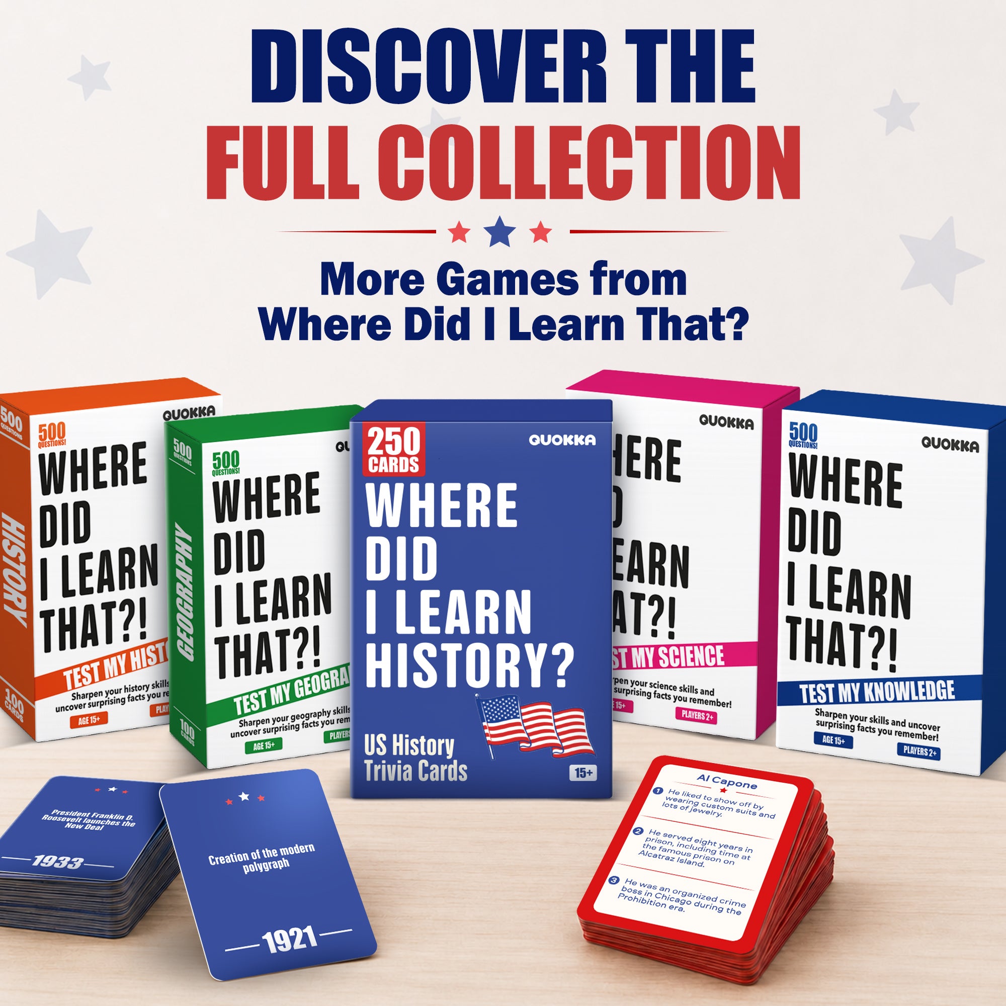 U.S. History Trivia Game with 250 Double-Sided Cards