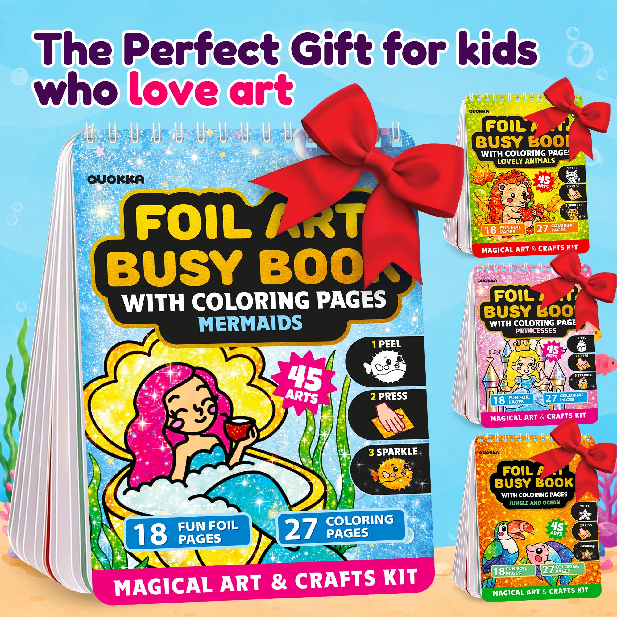 Foil Art Crafts Activity Book with Coloring Pages for Kids Mermaids