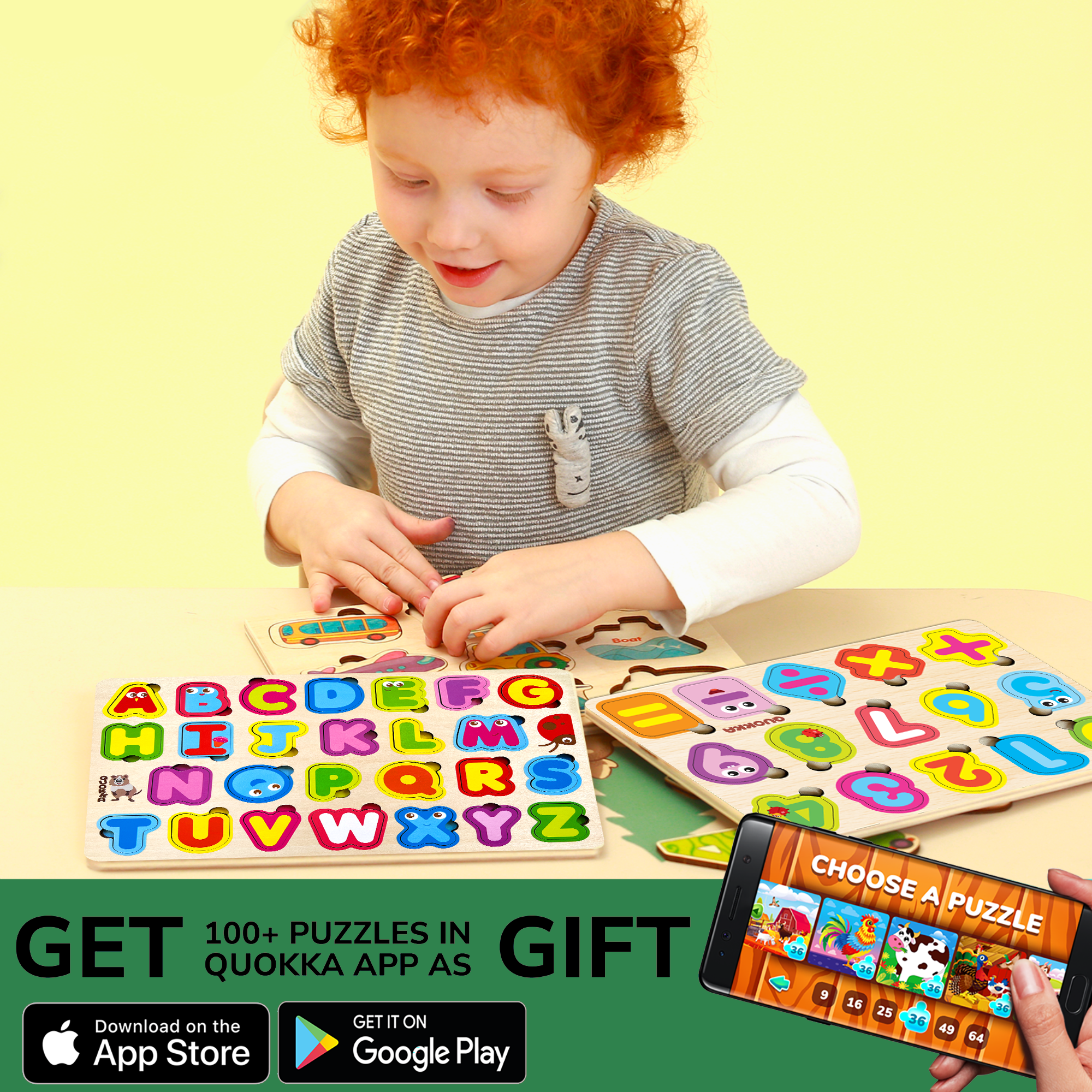 QUOKKA Wooden Puzzles for Toddlers Alphabet & Numbers