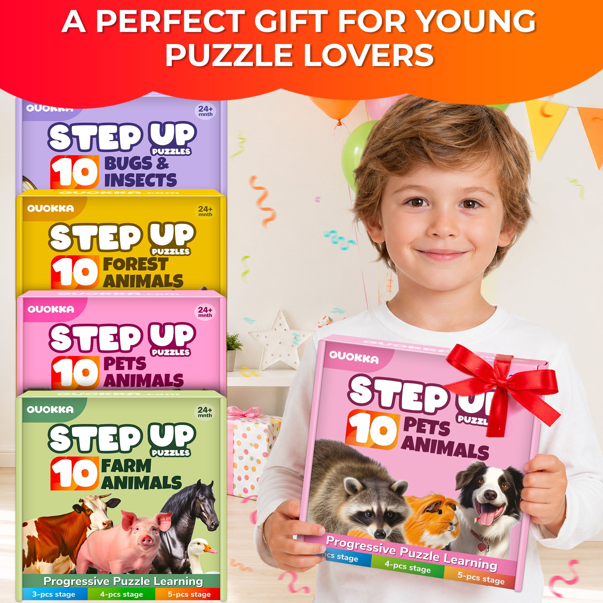 Step Up Puzzles 4 Set – 40 Animal Puzzles for Toddlers 2-4