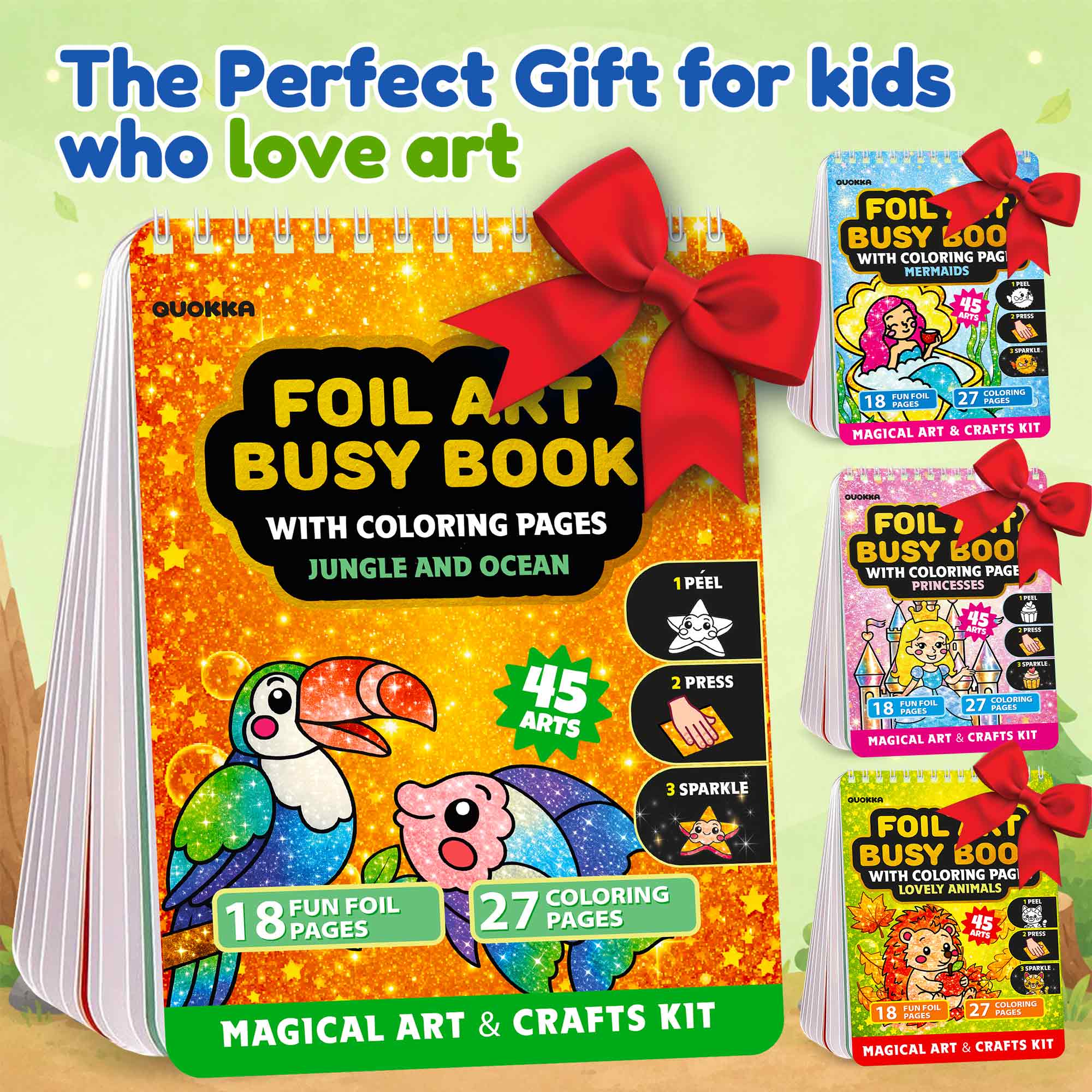 Foil Art Crafts Activity Book with Coloring Pages for Kids Jungle & Ocean