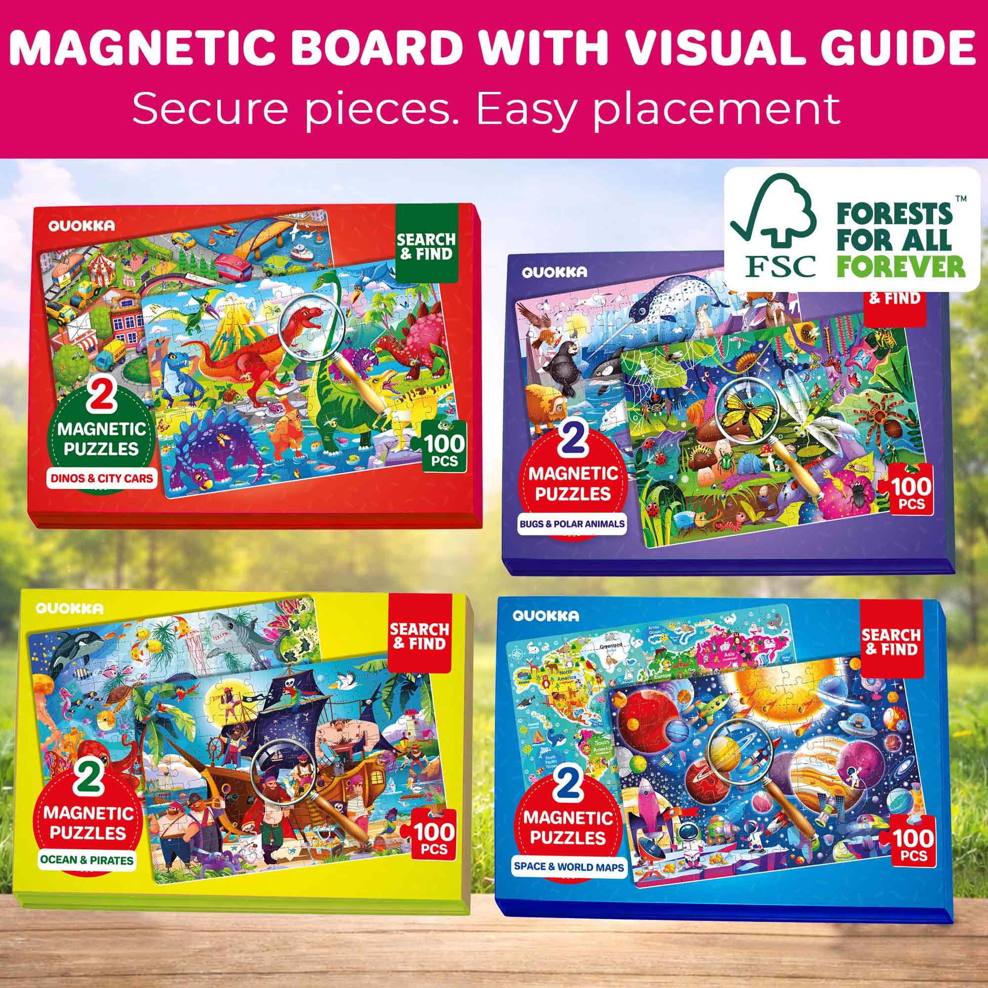 Magnetic Puzzle 2x100 Pcs Puzzles for Kids - Space & World Maps