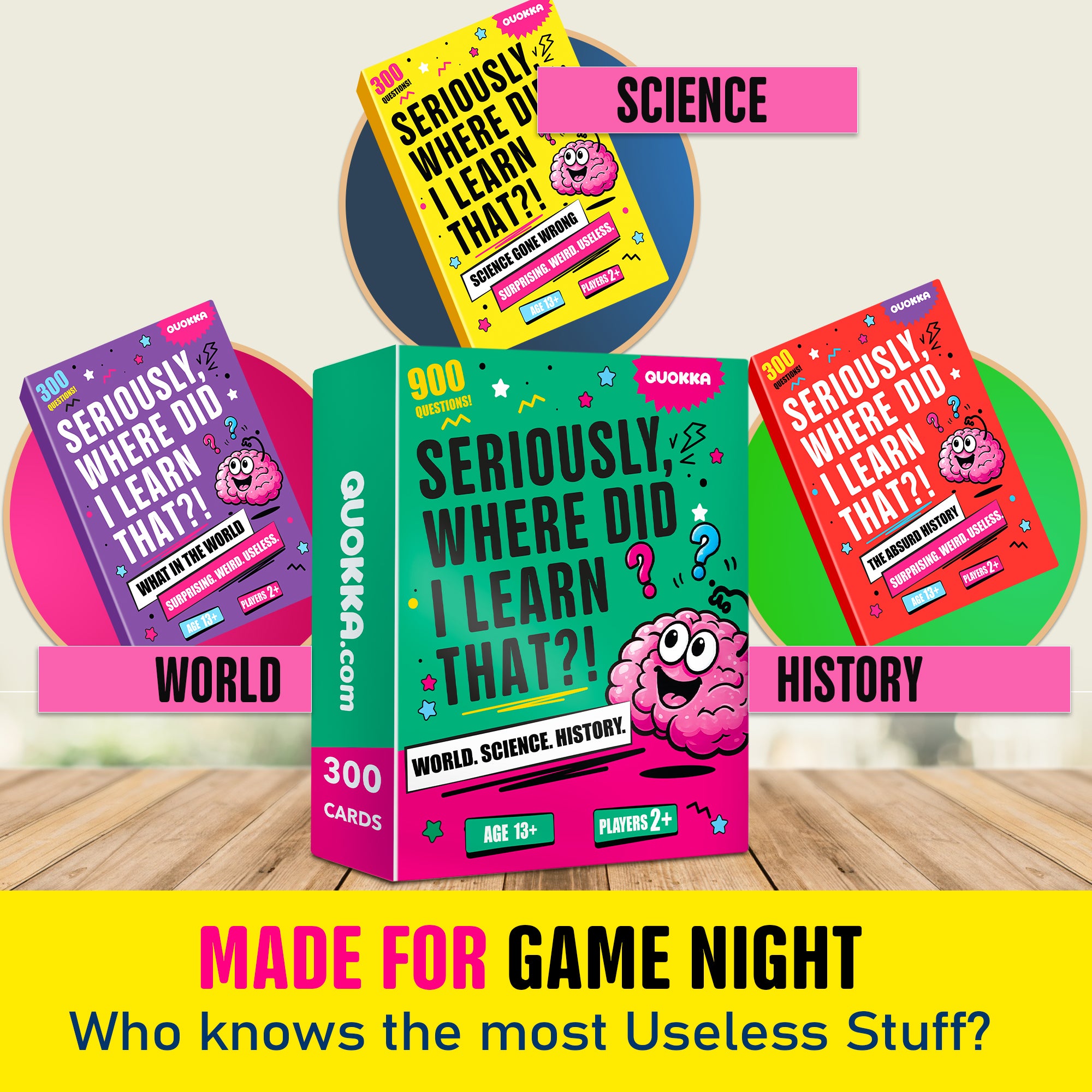 Trivia Card Games for Adults & Teens - 300 Questions on Science Facts