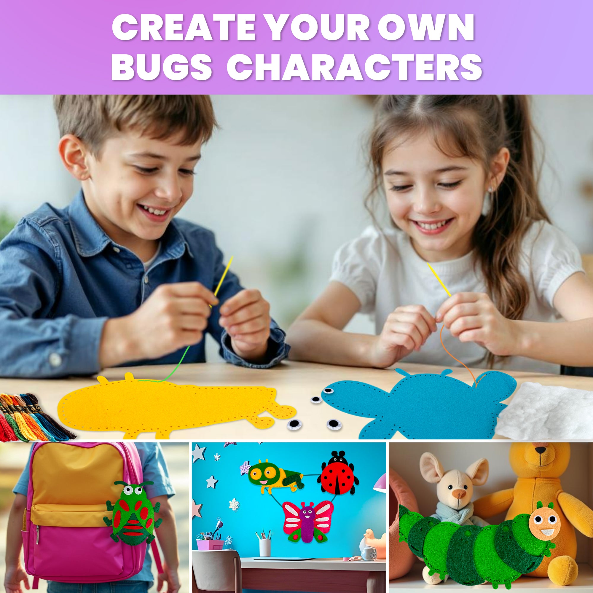 Craft Kits for Kids - 12 Bugs & Insects Sewing Kit Basic