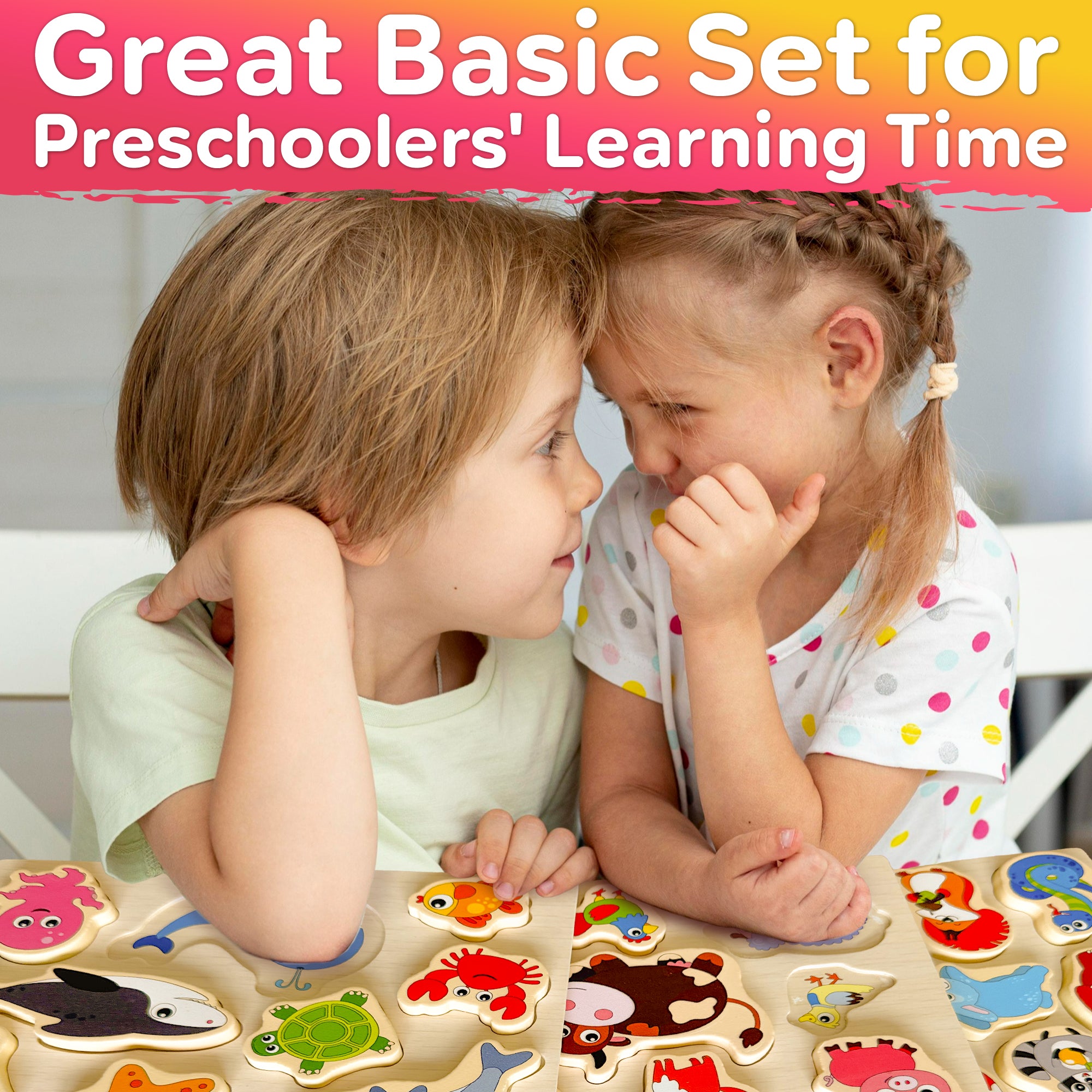 3 Set Chunky Wooden Puzzles for Toddlers | Toys with Animals