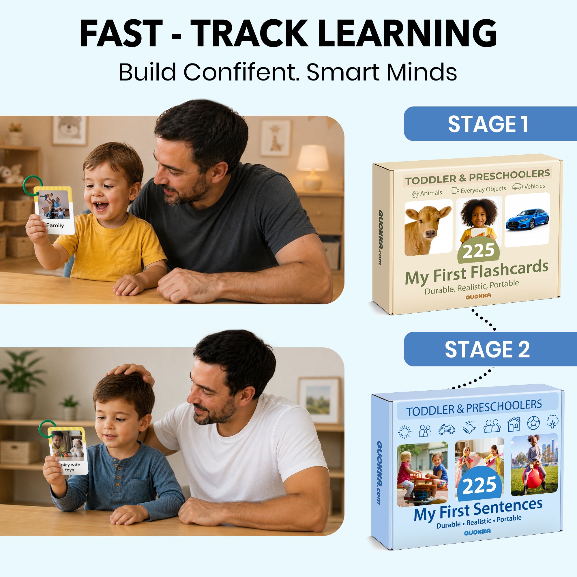 225 Toddler First Sentence Flash Cards with Rings