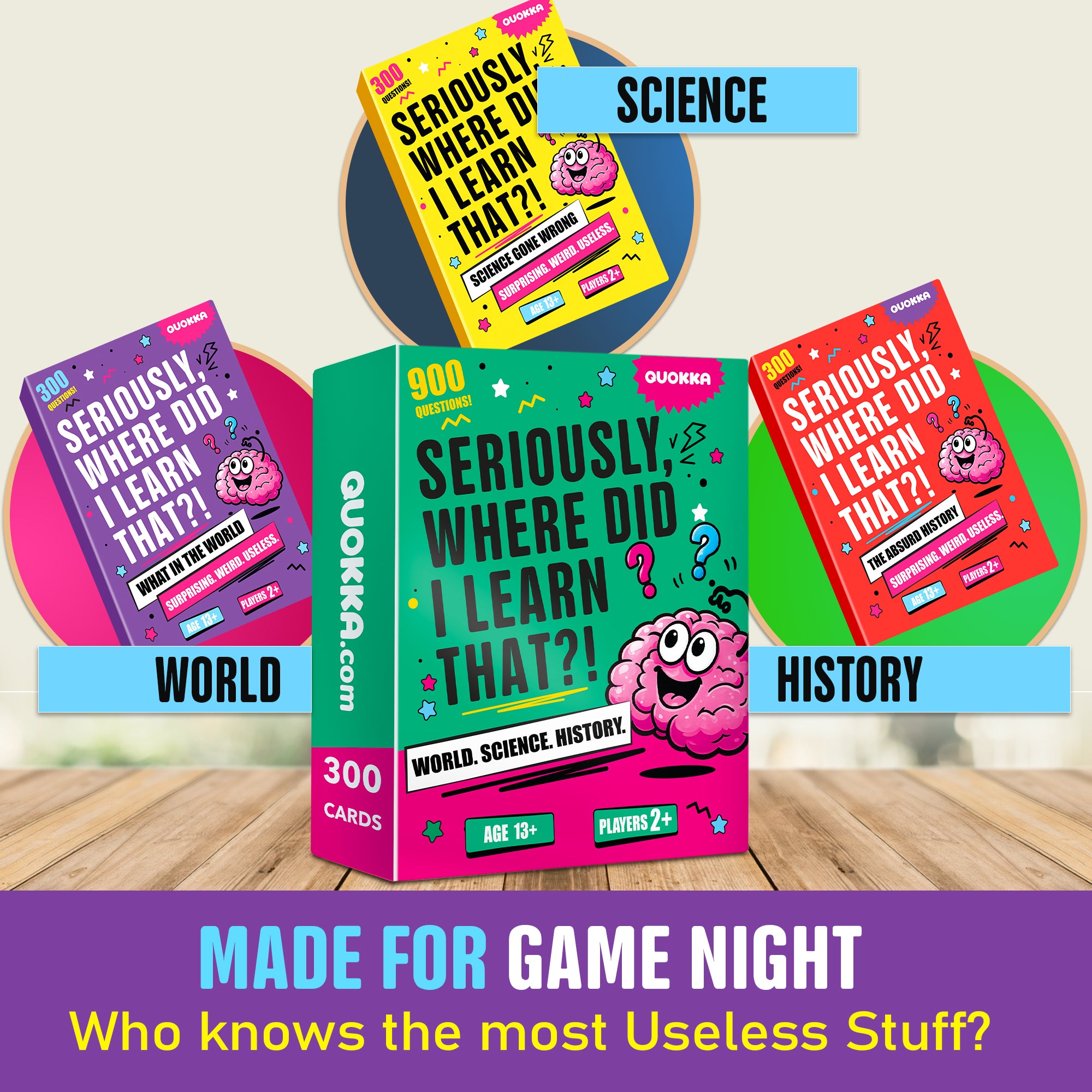 Trivia Card Games for Adults & Teens - 300 Questions on World Facts