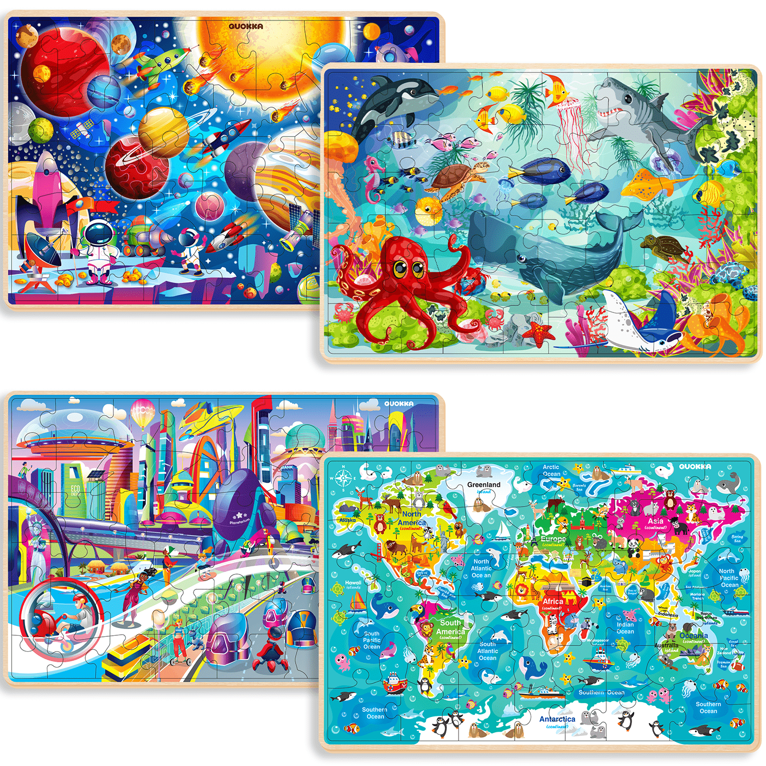 48 Piece Jigsaw Wooden Puzzles | Galaxy & World Map