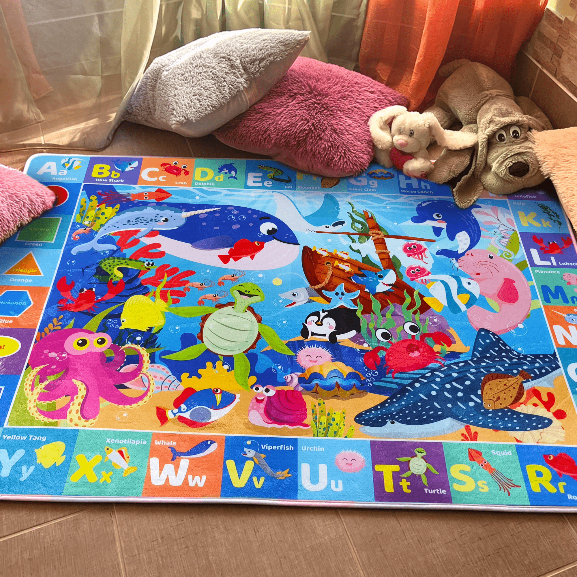 QUOKKA Baby Play Mat for Floor | Ocean ABC Rug for Kids Toddlers