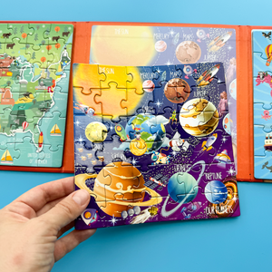 QUOKKA Magnetic Book 36 Piece Puzzles for Kids | Maps USA, World & Space