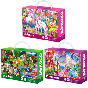 QUOKKA 300 Piece Floor Jigsaw Puzzles for Kids | Unicorns, Princess & Dogs