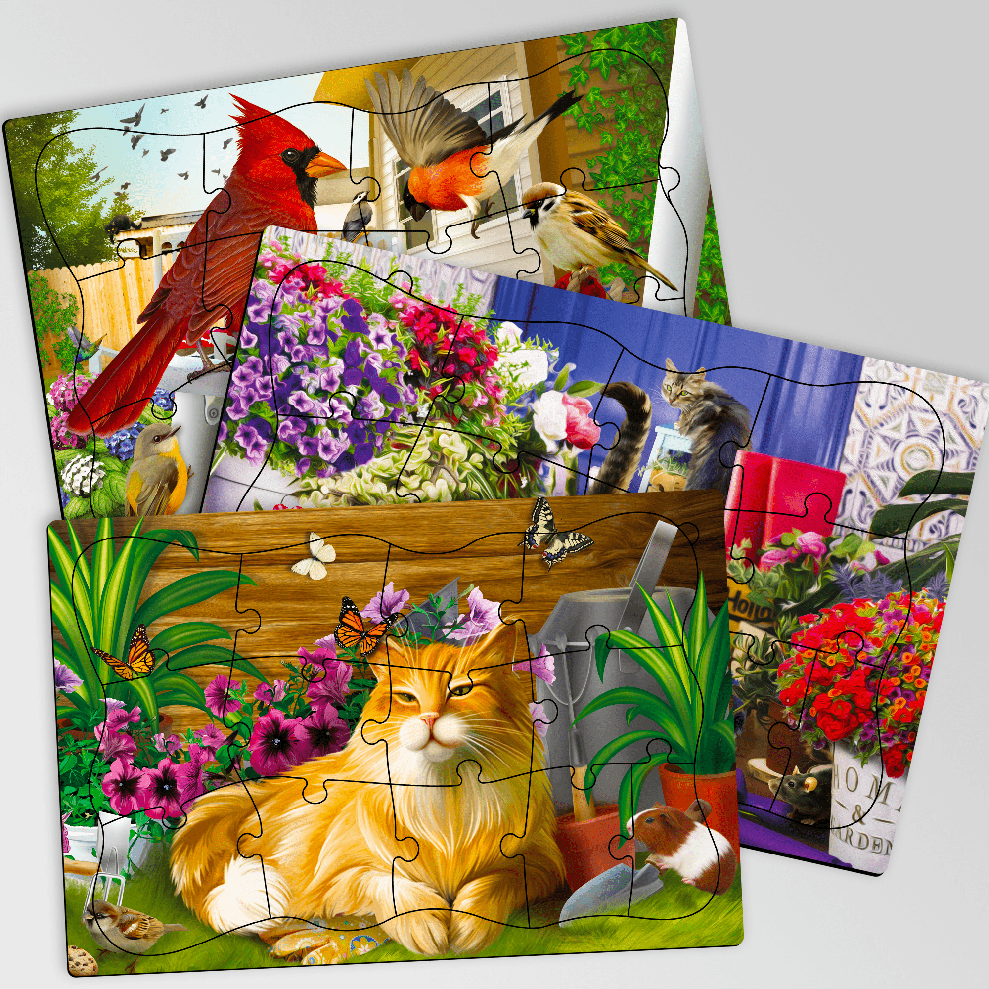 13 Piece Dementia Puzzles for Elderly | 3 Alzheimers Jigsaw Puzzle Games for Adults with Birds and Cats