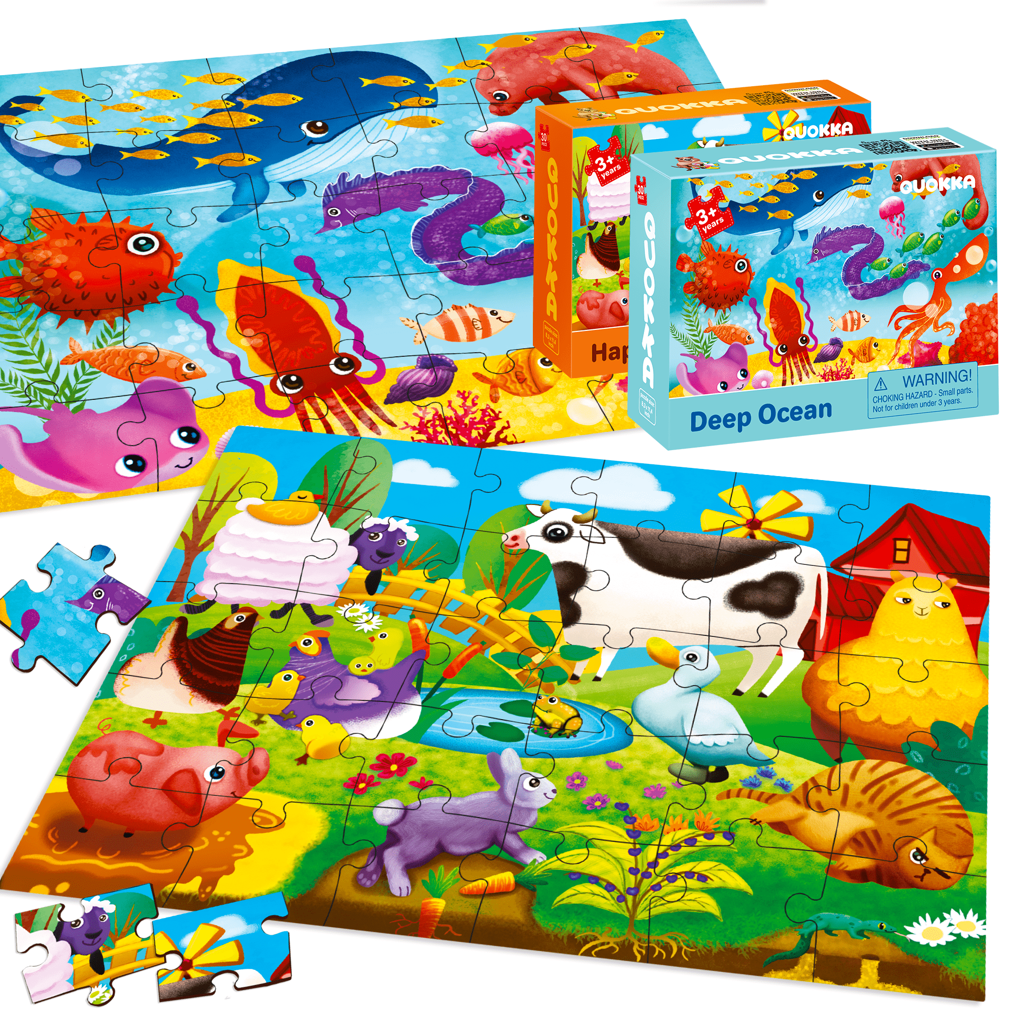 30 Piece Jigsaw Puzzles for Kids | Forest, Farm, Ocean & Africa Animals