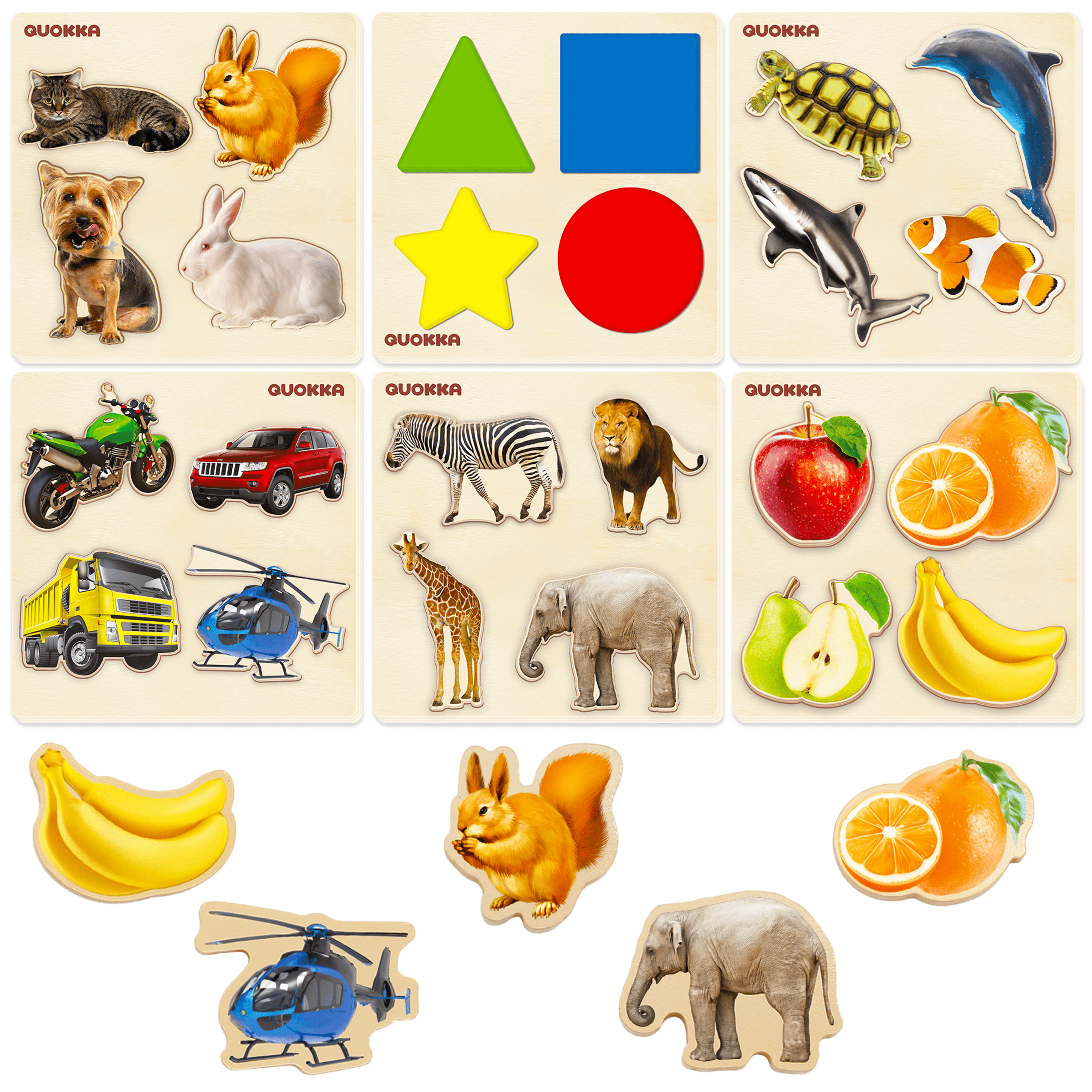 6 Chunky Puzzles for Toddlers Unique Shapes | Animalі, Vehicles, Fruits & Shapes