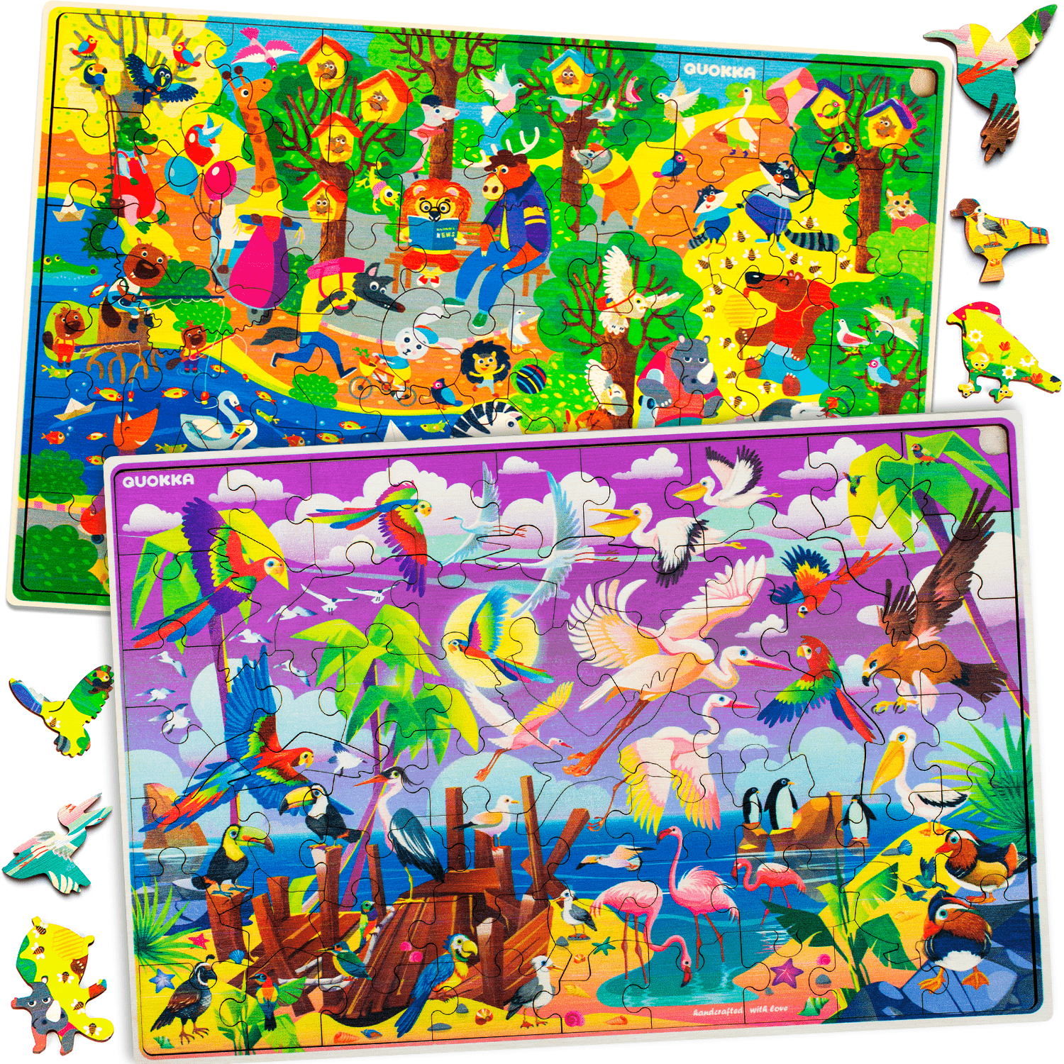60 Piece Set of 4 Jigsaw Puzzles | Birds & Wild Animas