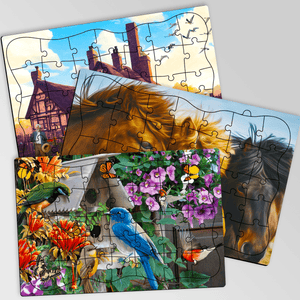35 Piece Dementia Puzzles for Elderly | 3 Alzheimers Jigsaw Puzzle Games for Adults with Birds Steeds and Old City