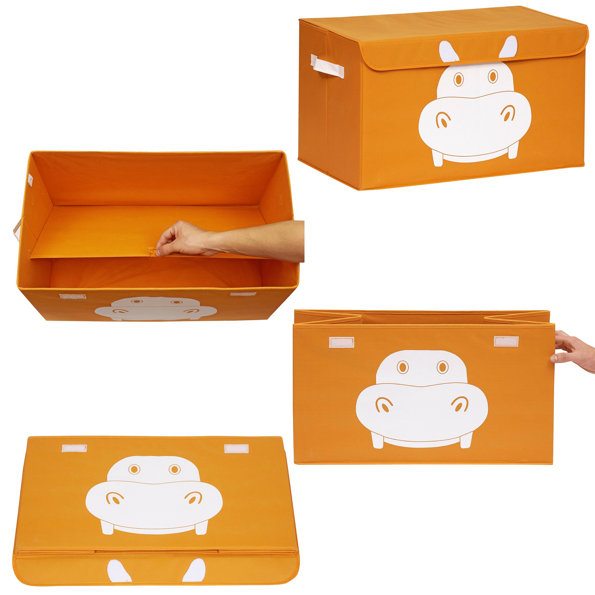 QUOKKA Hippo Toy Storage Box Orange  | 4 Set Toy Chest Organizer for Kids