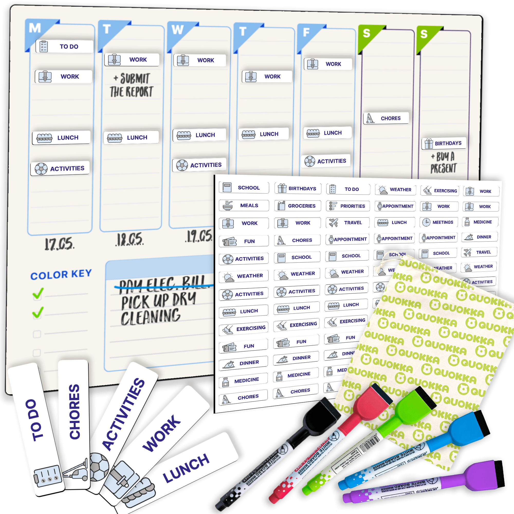 QUOKKA Magnetic Weekly Planner for Kids Chore Chart Calendar