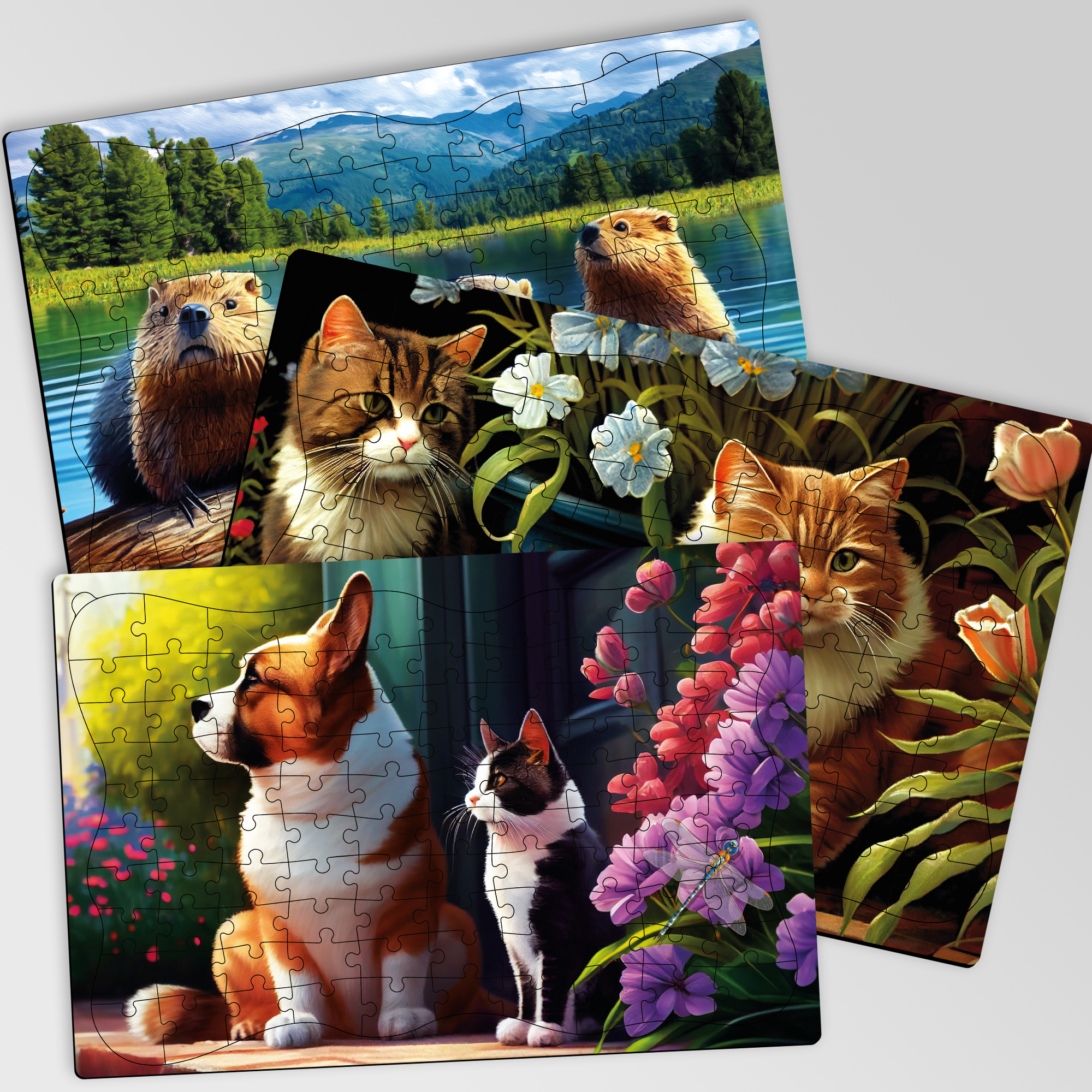 QUOKKA 100 Piece Dementia Puzzles for Elderly | 3 Alzheimers Jigsaw Puzzle Games for Adults with Beavers, Cats, and Dog