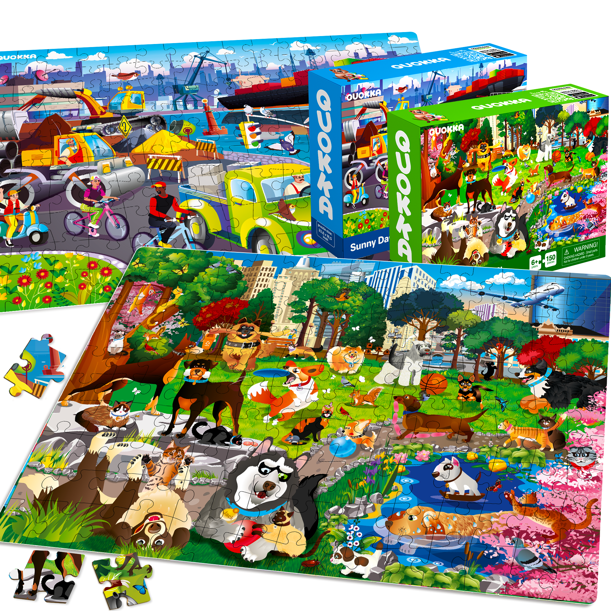 QUOKKA 150 Piece Floor Jigsaw Puzzles for Kids | Pier, Ocean & Pets at the Park