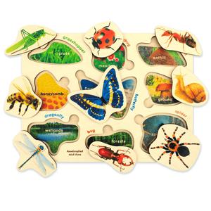 Toddler Wooden Puzzles 6 Realistic Set | Bugs Birds Fruits Wild Animals etc