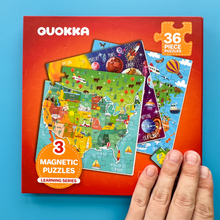 Load image into Gallery viewer, QUOKKA Magnetic Book 36 Piece Puzzles for Kids | Maps USA, World &amp; Space
