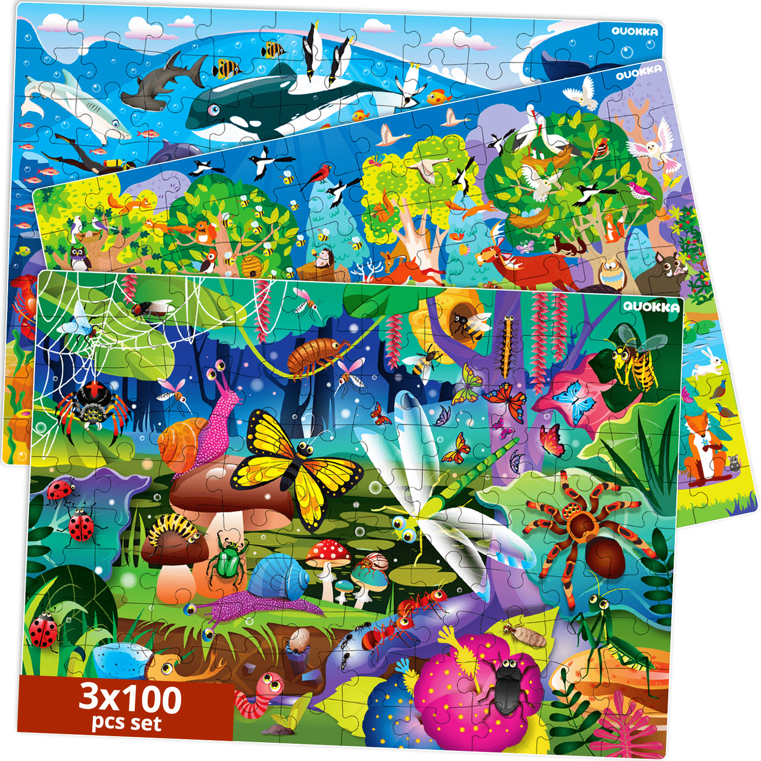 100 Piece Floor Jigsaw Puzzles for Kids Ocean, Insects & Forest