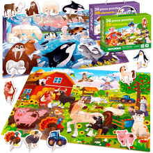 Load image into Gallery viewer, 36 Piece Floor Jigsaw Puzzles for Kids | Polar, Farm &amp; Safari Animals
