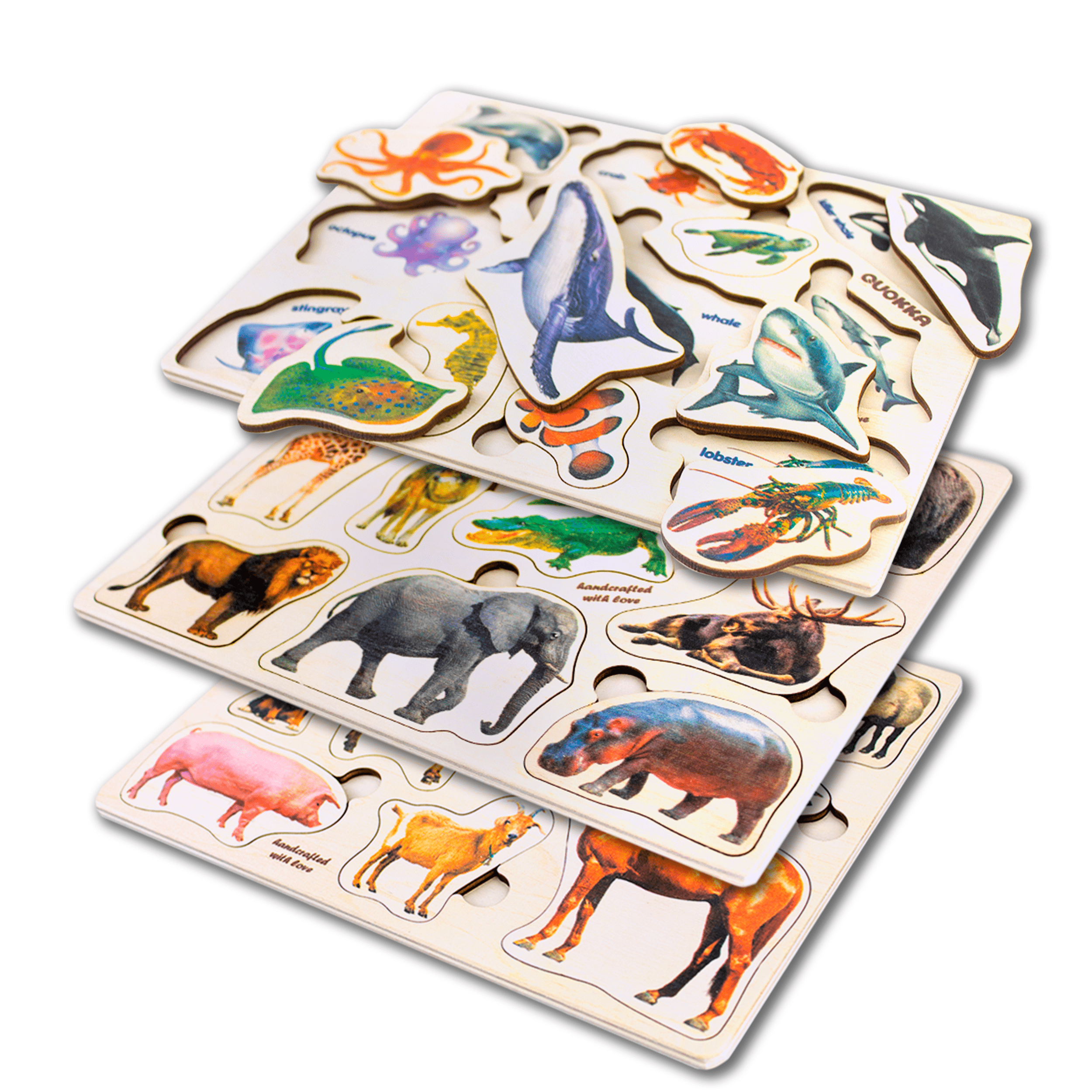 Toddler Puzzles Real Animal Wooden Set | Farm Ocean Wild Animals