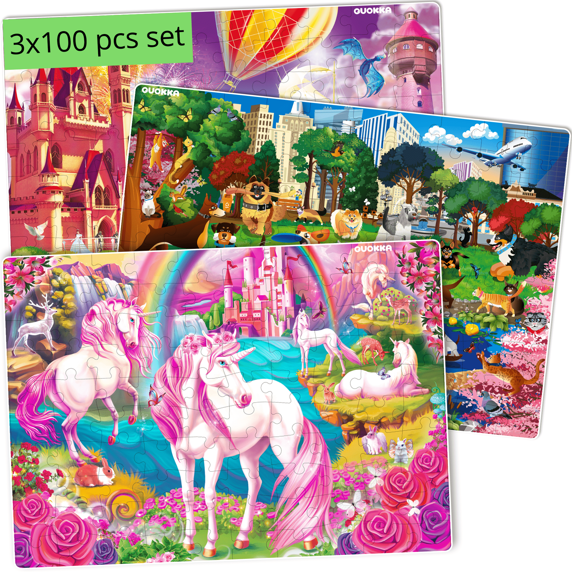 100 Piece Floor Jigsaw Puzzles for Kids Unicorns, Princess & Animals in Park