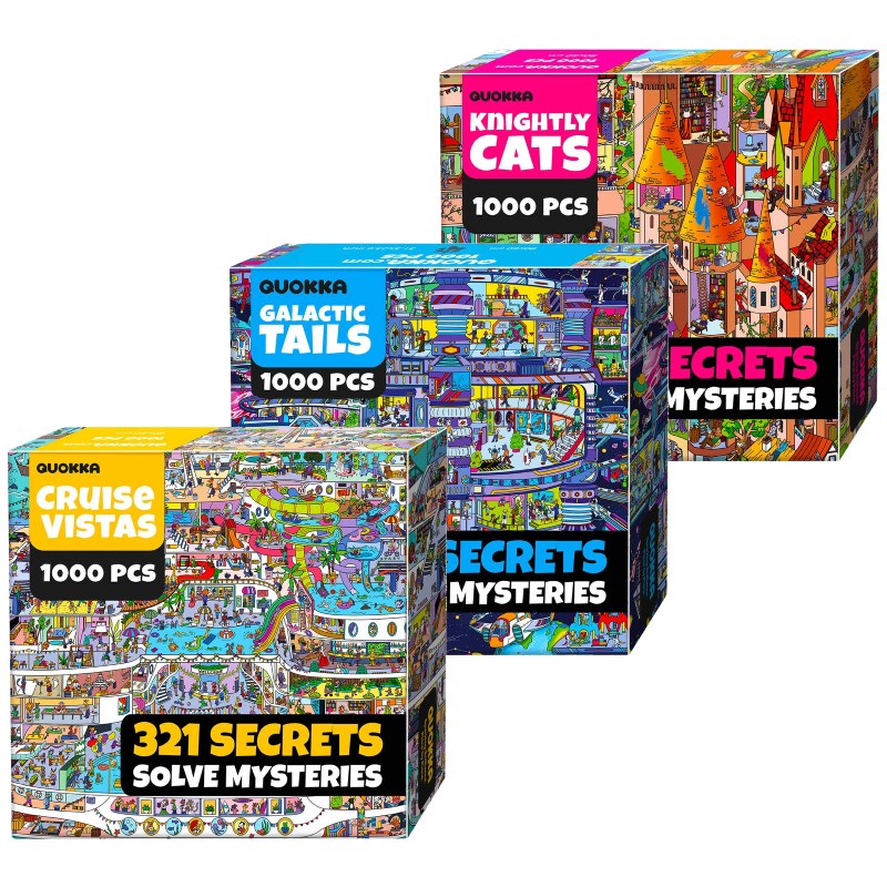 Bundle Set 3x1000 Piece Puzzle for Adults with Extra Fun Challenges
