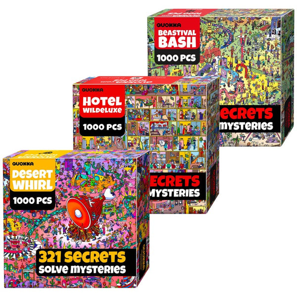 Bundle Set 3x1000 Piece Puzzle for Adults with Hidden Secrets & Audio Story