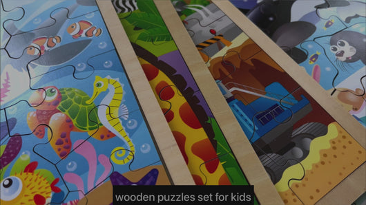 30 Pieces Set of 6 Jigsaw Wooden Puzzles | Animals, Solar System & Cars
